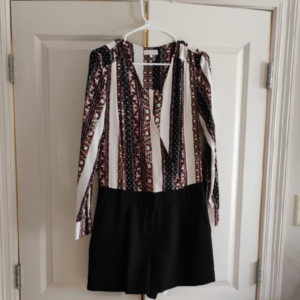 1. State Patterned Long Sleeve Romper